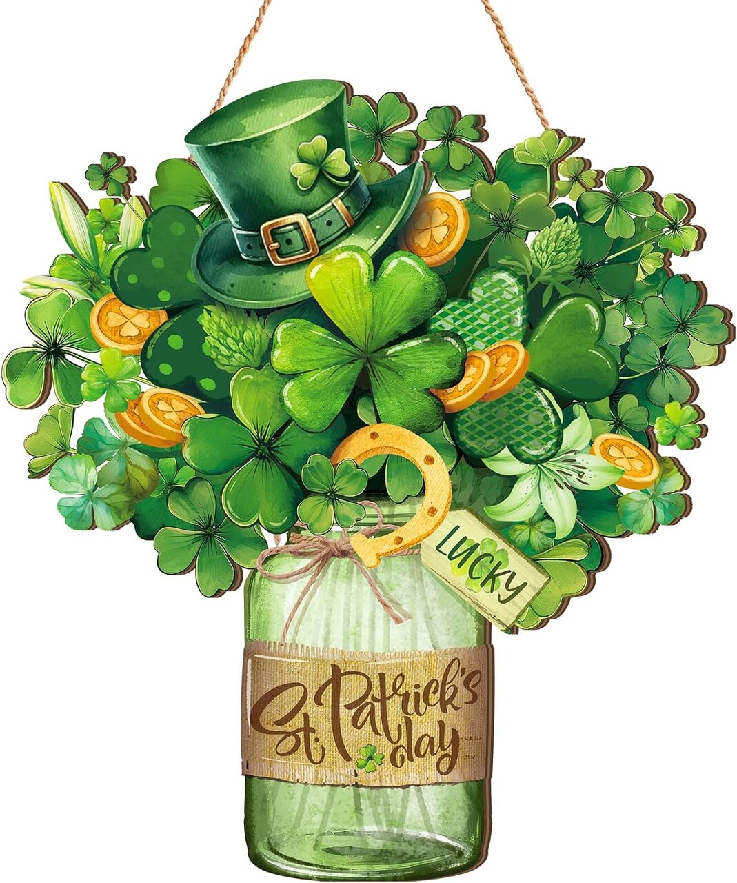 St. Patrick's Day Welcome Sign Wooden Hanging Decor Farmhouse Rustic Door Decoration St. Patrick's Day Wreath Sign with Bow Ornament for Holiday Irish Home Indoor Outdoor Farmhouse Window
